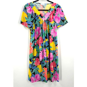 Lorraine Vintage All Over Floral Midi Night Gown Boho Tropical Boho Women Large